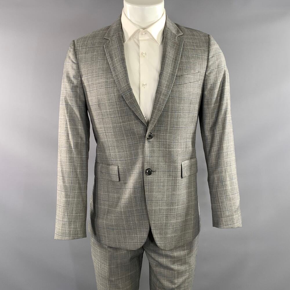 PAUL SMITH Chest Size 38 Grey Navy Window Pane Wool Notch Lapel 32 29 Suit